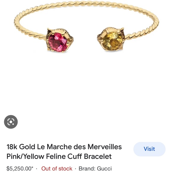 Gucci 18K Yellow Gold Feline Head Citrine Tourmaline Cuff Bracelet - Picture 2 of 2